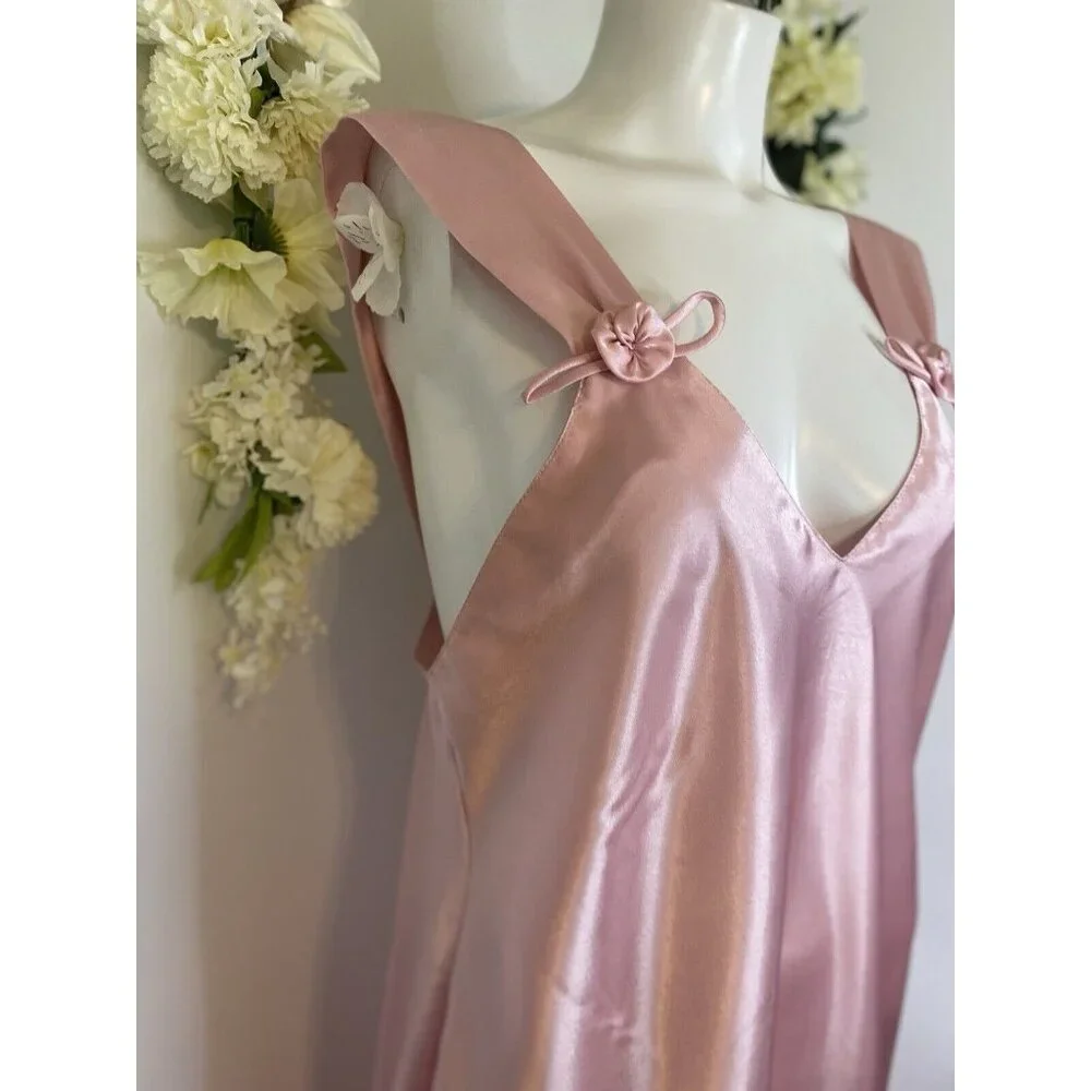 Vintage Val Mode Pink Lingerie Peignoir Sleep Gown Dress Ankle Length Size Large